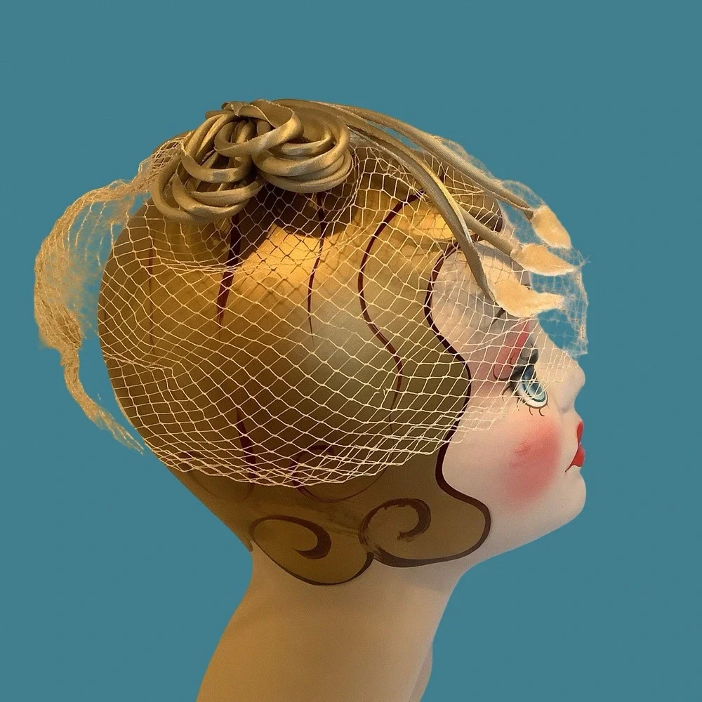 Vintage Hairpiece Green Netting Satin Bow Formal Party Wedding